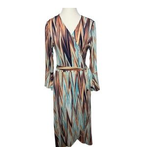 Veronica M Blue and Brown Zigzag Long Sleeve Dress